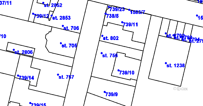 Parcela st. 756 v KÚ Litovel, Katastrální mapa