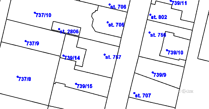 Parcela st. 757 v KÚ Litovel, Katastrální mapa