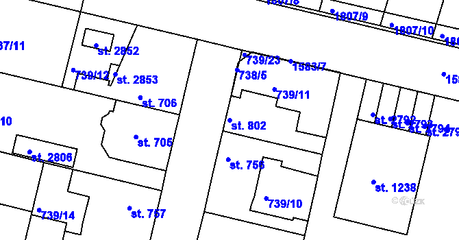 Parcela st. 802 v KÚ Litovel, Katastrální mapa