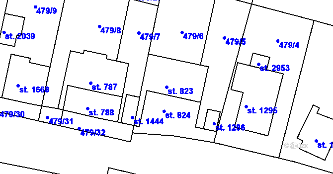 Parcela st. 823 v KÚ Litovel, Katastrální mapa