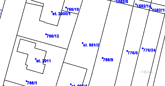 Parcela st. 881/2 v KÚ Litovel, Katastrální mapa