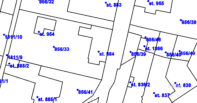 Parcela st. 884 v KÚ Litovel, Katastrální mapa