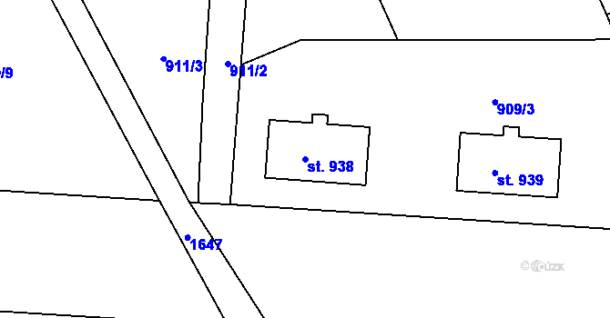 Parcela st. 938 v KÚ Litovel, Katastrální mapa