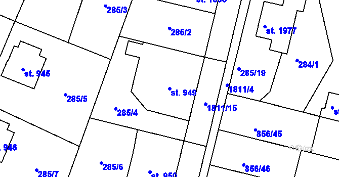 Parcela st. 949 v KÚ Litovel, Katastrální mapa