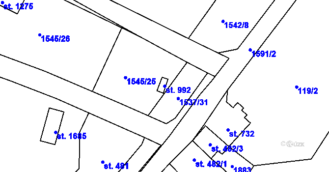 Parcela st. 992 v KÚ Litovel, Katastrální mapa
