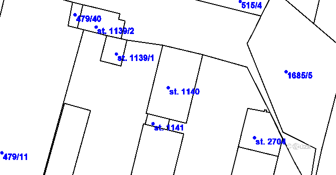 Parcela st. 1140 v KÚ Litovel, Katastrální mapa