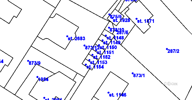 Parcela st. 1151 v KÚ Litovel, Katastrální mapa