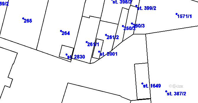 Parcela st. 2001 v KÚ Litovel, Katastrální mapa