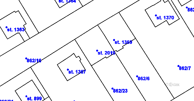 Parcela st. 2019 v KÚ Litovel, Katastrální mapa