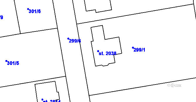 Parcela st. 2038 v KÚ Litovel, Katastrální mapa