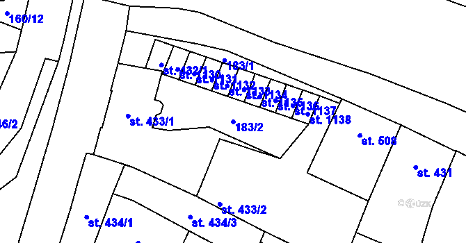 Parcela st. 183/2 v KÚ Litovel, Katastrální mapa