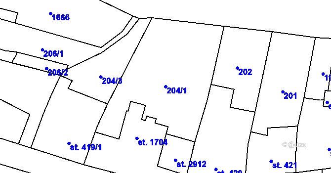 Parcela st. 204/1 v KÚ Litovel, Katastrální mapa