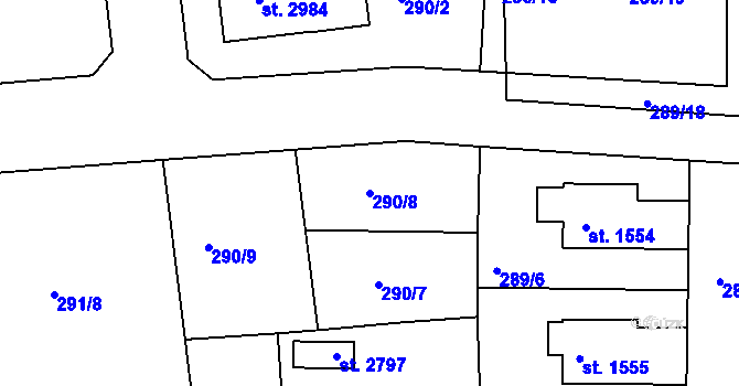 Parcela st. 290/8 v KÚ Litovel, Katastrální mapa