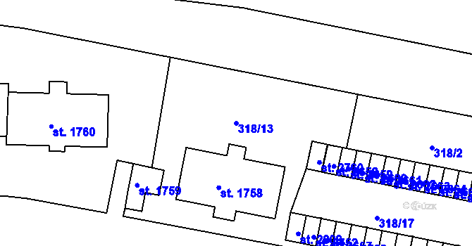 Parcela st. 318/13 v KÚ Litovel, Katastrální mapa