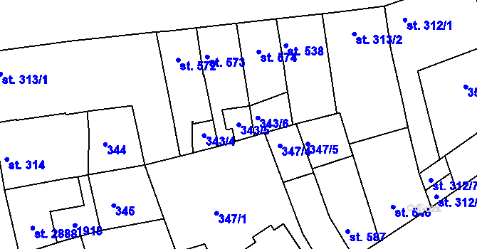 Parcela st. 343/5 v KÚ Litovel, Katastrální mapa