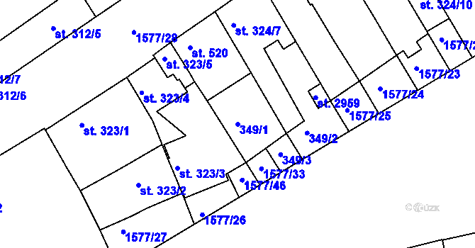 Parcela st. 349/1 v KÚ Litovel, Katastrální mapa