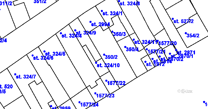 Parcela st. 350/2 v KÚ Litovel, Katastrální mapa