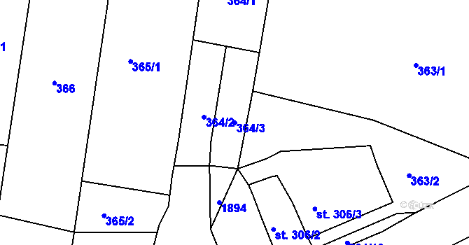 Parcela st. 364/3 v KÚ Litovel, Katastrální mapa