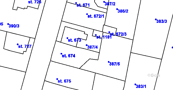 Parcela st. 387/4 v KÚ Litovel, Katastrální mapa