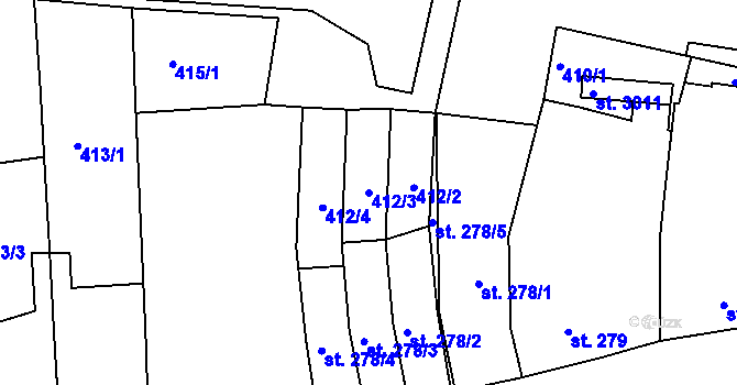 Parcela st. 412/3 v KÚ Litovel, Katastrální mapa