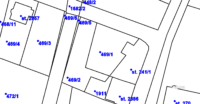 Parcela st. 469/1 v KÚ Litovel, Katastrální mapa