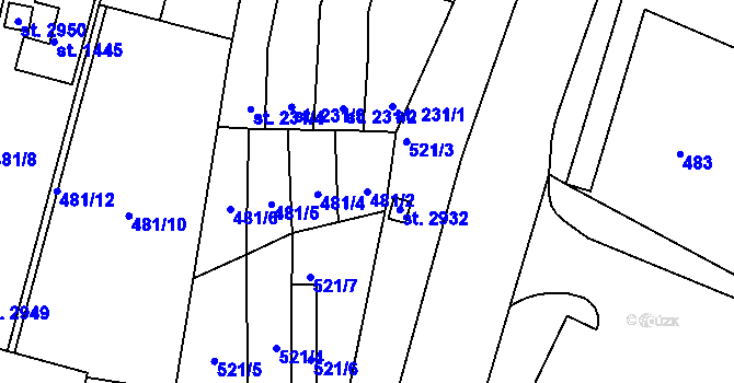 Parcela st. 481/2 v KÚ Litovel, Katastrální mapa