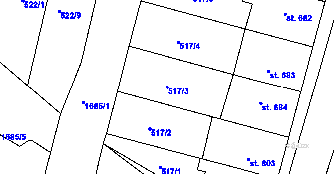 Parcela st. 517/3 v KÚ Litovel, Katastrální mapa