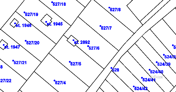 Parcela st. 527/6 v KÚ Litovel, Katastrální mapa