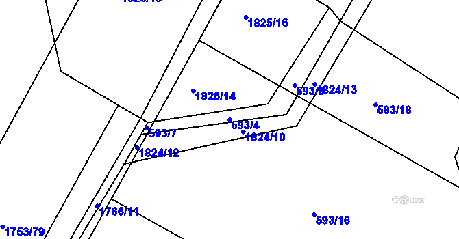 Parcela st. 593/4 v KÚ Litovel, Katastrální mapa