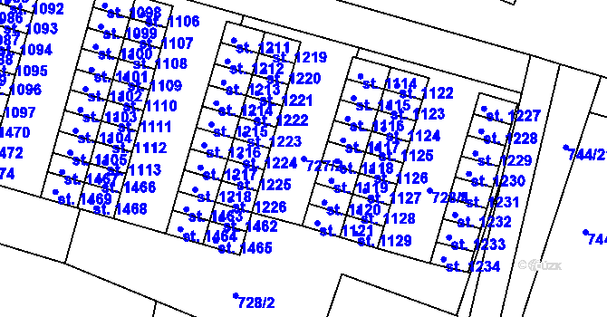 Parcela st. 727/2 v KÚ Litovel, Katastrální mapa
