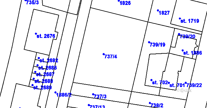 Parcela st. 737/4 v KÚ Litovel, Katastrální mapa