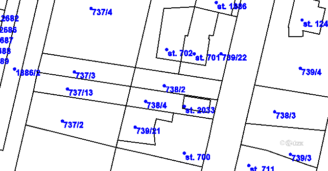 Parcela st. 738/2 v KÚ Litovel, Katastrální mapa