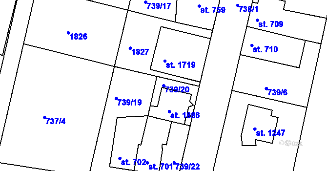 Parcela st. 739/20 v KÚ Litovel, Katastrální mapa