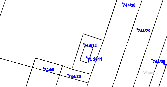 Parcela st. 744/12 v KÚ Litovel, Katastrální mapa