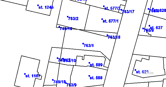 Parcela st. 763/1 v KÚ Litovel, Katastrální mapa