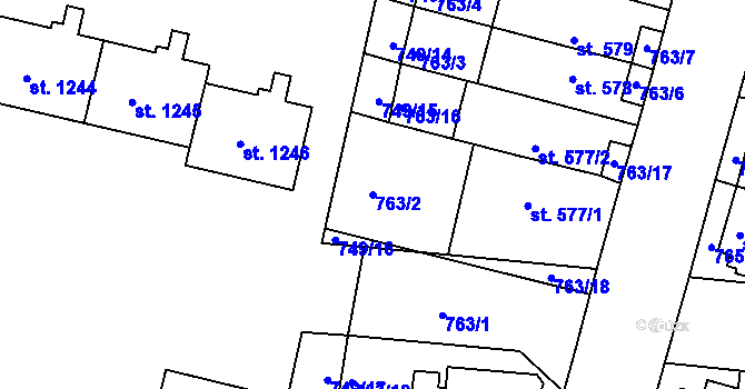 Parcela st. 763/2 v KÚ Litovel, Katastrální mapa