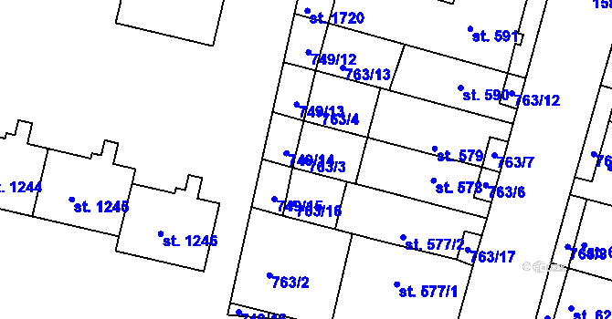 Parcela st. 763/3 v KÚ Litovel, Katastrální mapa