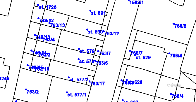 Parcela st. 763/7 v KÚ Litovel, Katastrální mapa