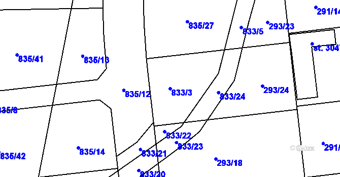 Parcela st. 833/3 v KÚ Litovel, Katastrální mapa