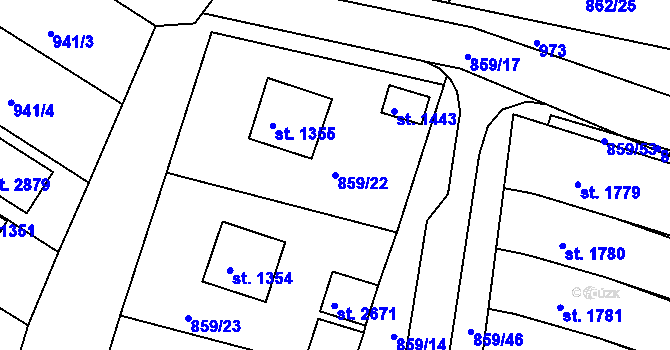 Parcela st. 859/22 v KÚ Litovel, Katastrální mapa