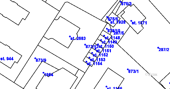 Parcela st. 873/12 v KÚ Litovel, Katastrální mapa
