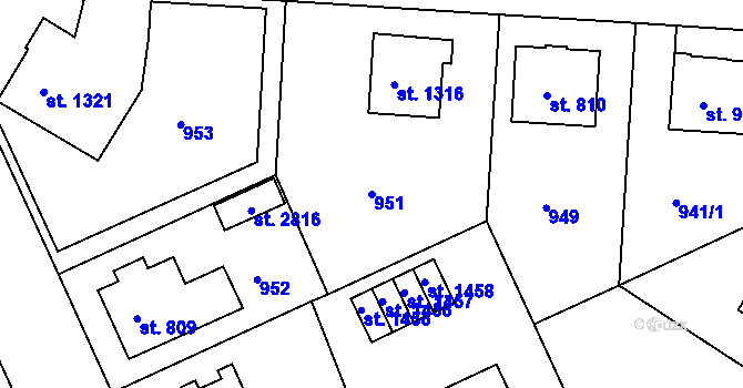 Parcela st. 951 v KÚ Litovel, Katastrální mapa