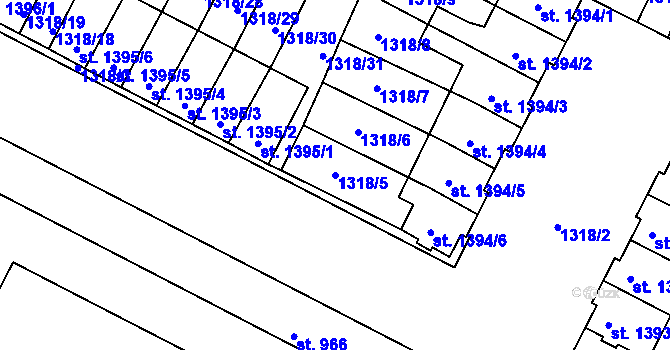 Parcela st. 1318/5 v KÚ Litovel, Katastrální mapa