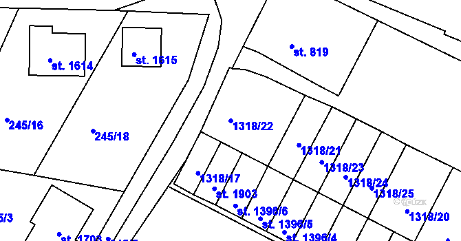 Parcela st. 1318/22 v KÚ Litovel, Katastrální mapa