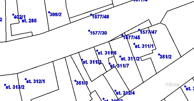 Parcela st. 311/6 v KÚ Litovel, Katastrální mapa