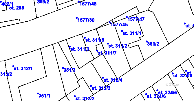 Parcela st. 311/7 v KÚ Litovel, Katastrální mapa