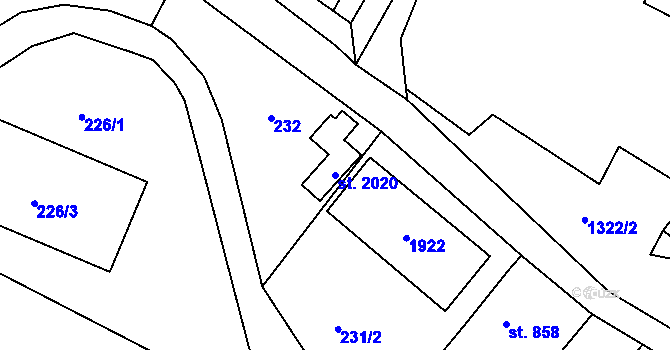 Parcela st. 2020 v KÚ Litovel, Katastrální mapa