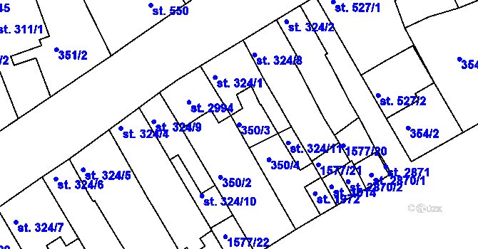 Parcela st. 350/3 v KÚ Litovel, Katastrální mapa