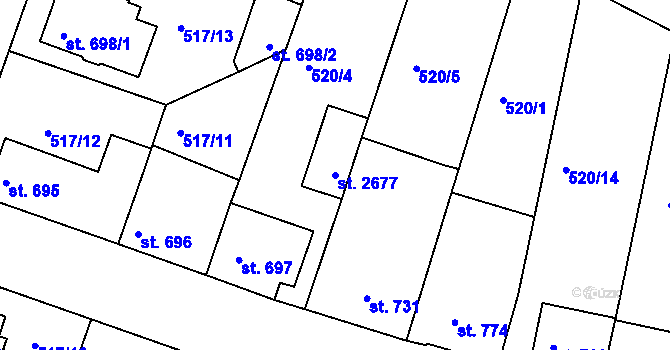 Parcela st. 2677 v KÚ Litovel, Katastrální mapa