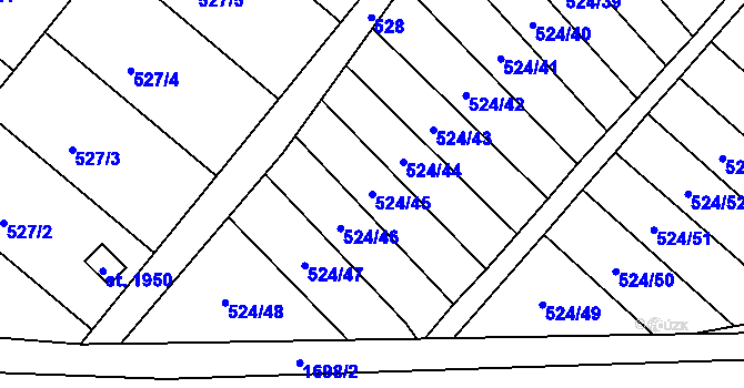 Parcela st. 524/45 v KÚ Litovel, Katastrální mapa